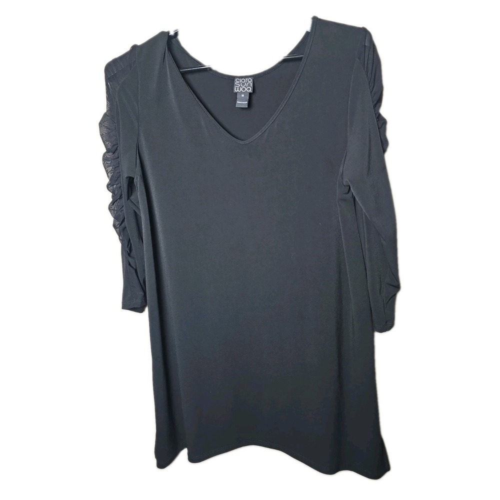 Clara Sun Woo Women's Black Tunic Top Size Medium Ruched t8